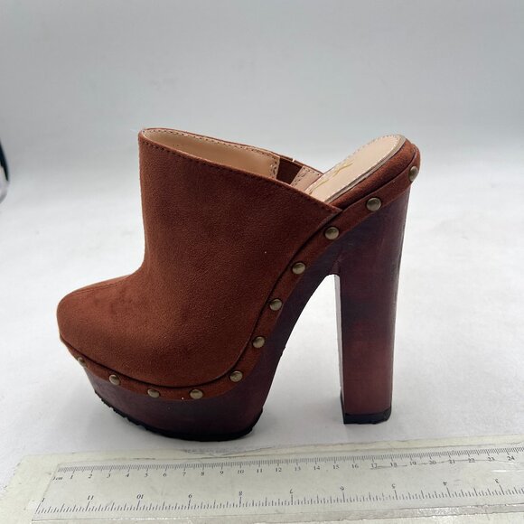 XYD Brown Lug Platform Super High Heels Clog Mules Studded Round Toe Sandals - Picture 2 of 8